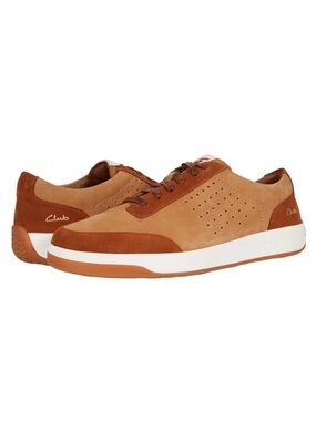 CLARKS HERO AIR LACE COMBI LEATHER SNEAKERS - TAN SIZE 11.5 (NEW WITH TAGS)